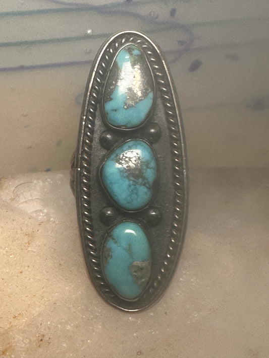 Long turquoise ring Navajo Size 5.5 sterling silver women