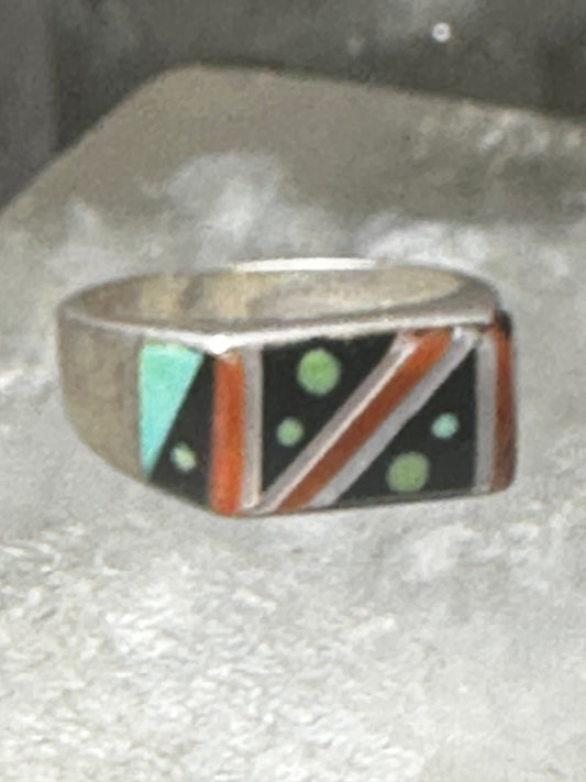 Zuni ring turquoise onyx inlay size 6 sterling silver women girls