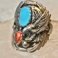 Eagle ring Navajo turquoise coral  size 8 Sterling silver women men
