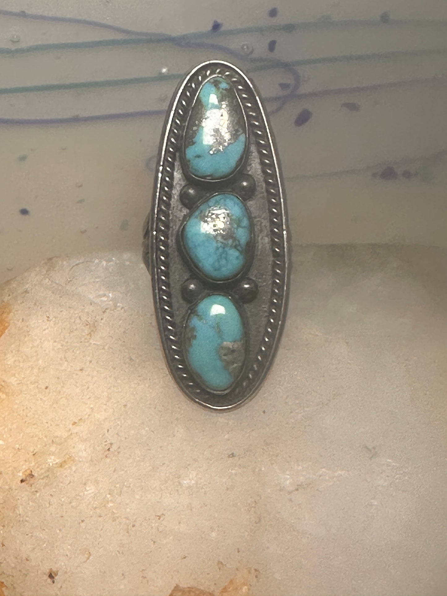 Long turquoise ring Navajo Size 5.5 sterling silver women