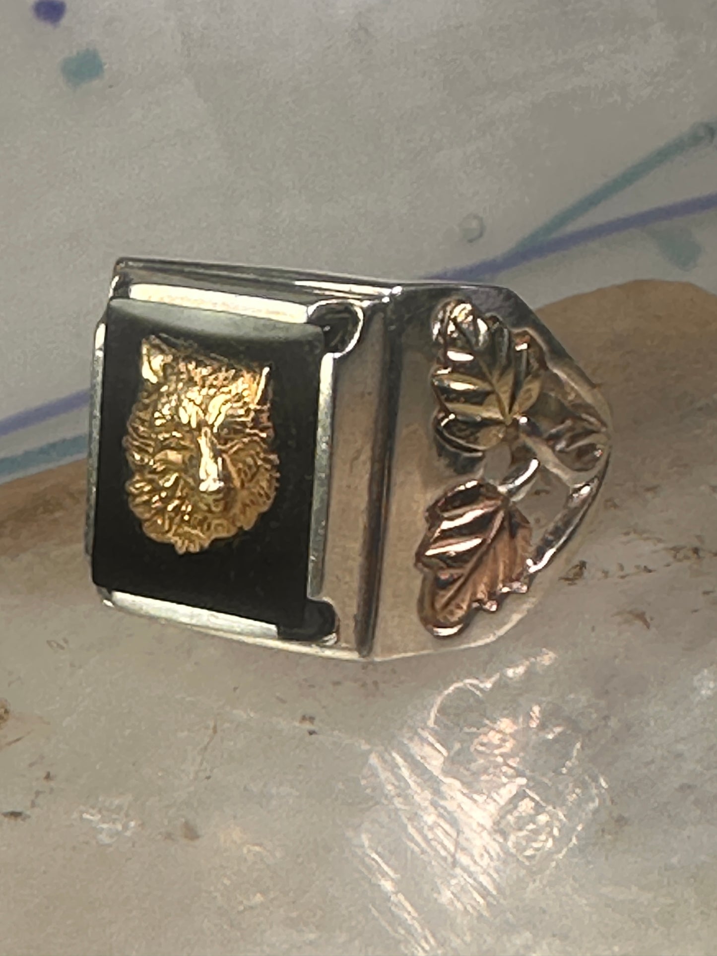 Black Hills Gold Ring wolf leaves size 10 sterling silver women men