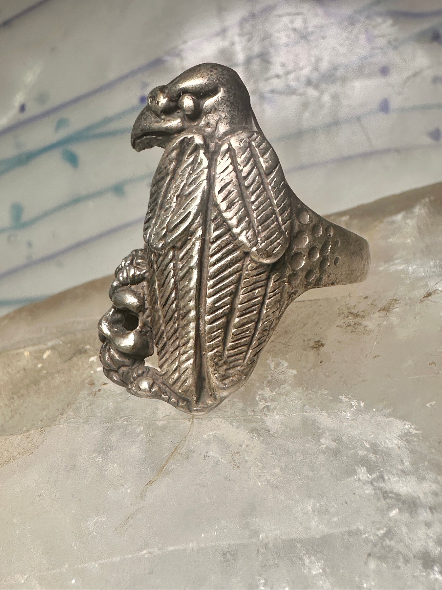 Bird ring Raven skull band size 9 sterling silver women men
