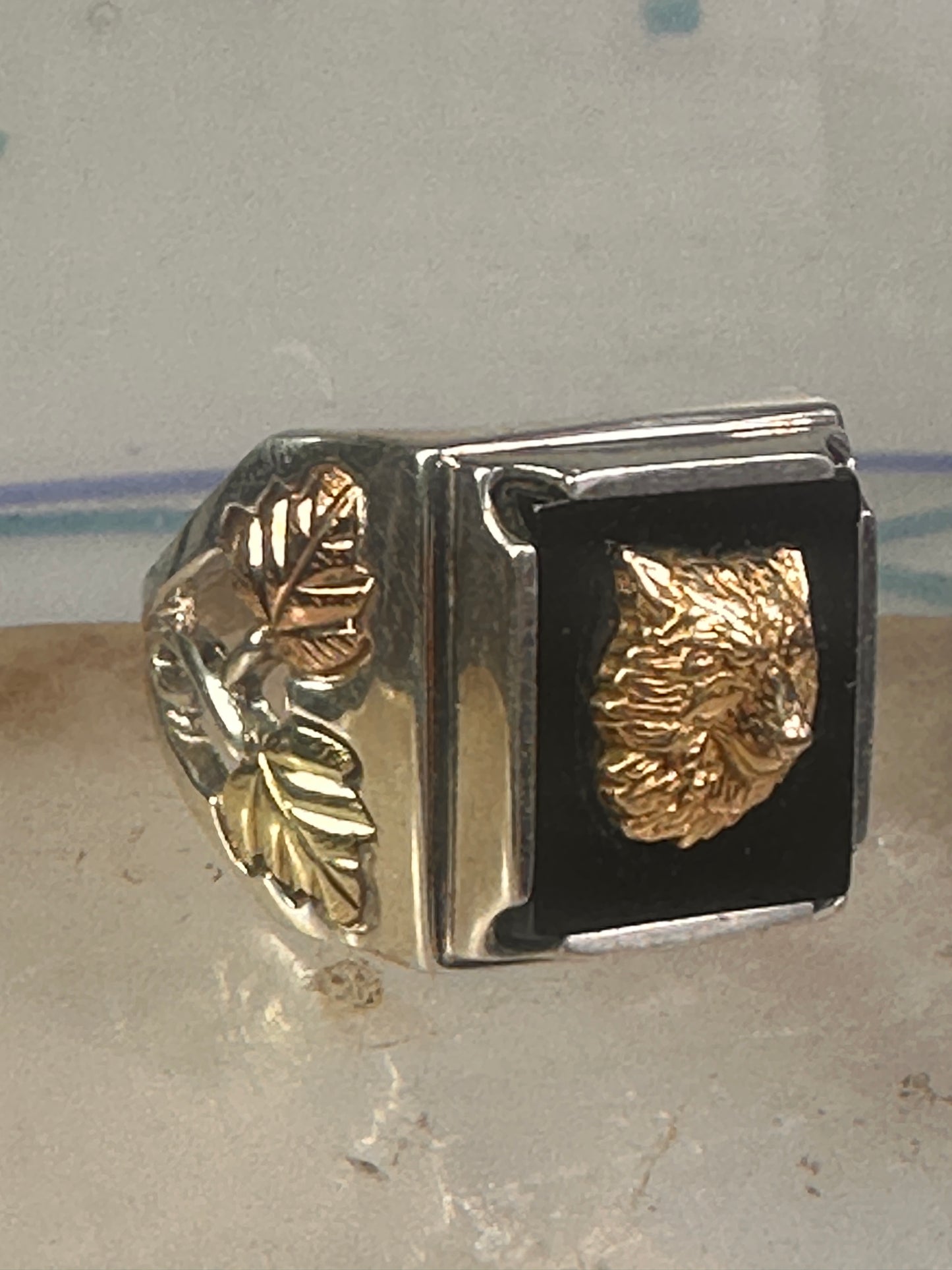 Black Hills Gold Ring wolf leaves size 10 sterling silver women men
