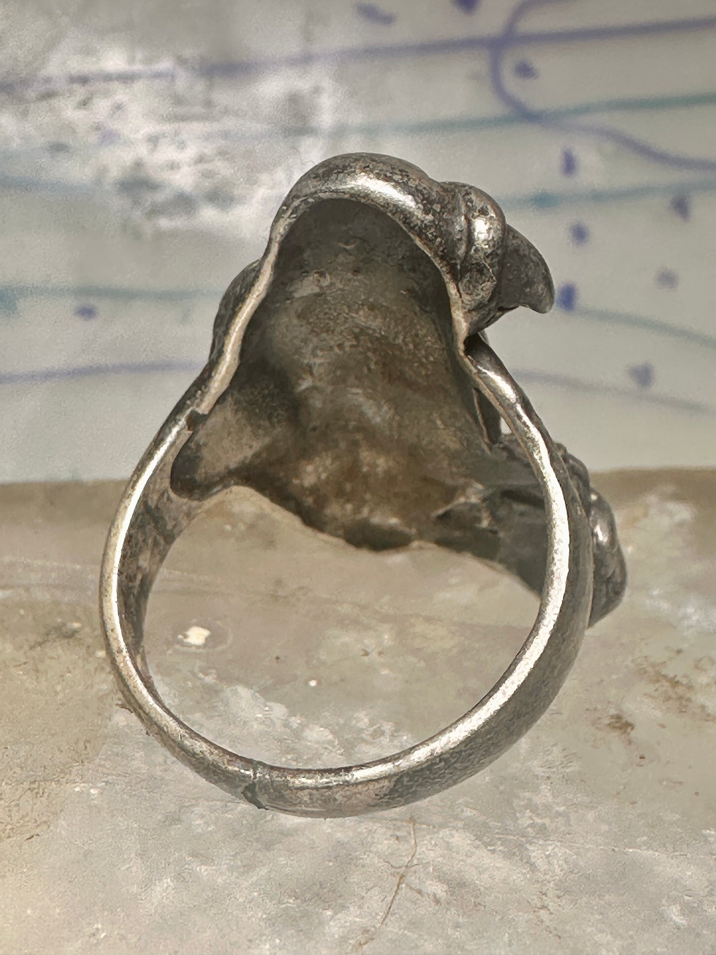 Bird ring Raven skull band size 9 sterling silver women men