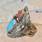 Eagle ring Navajo turquoise coral  size 8 Sterling silver women men
