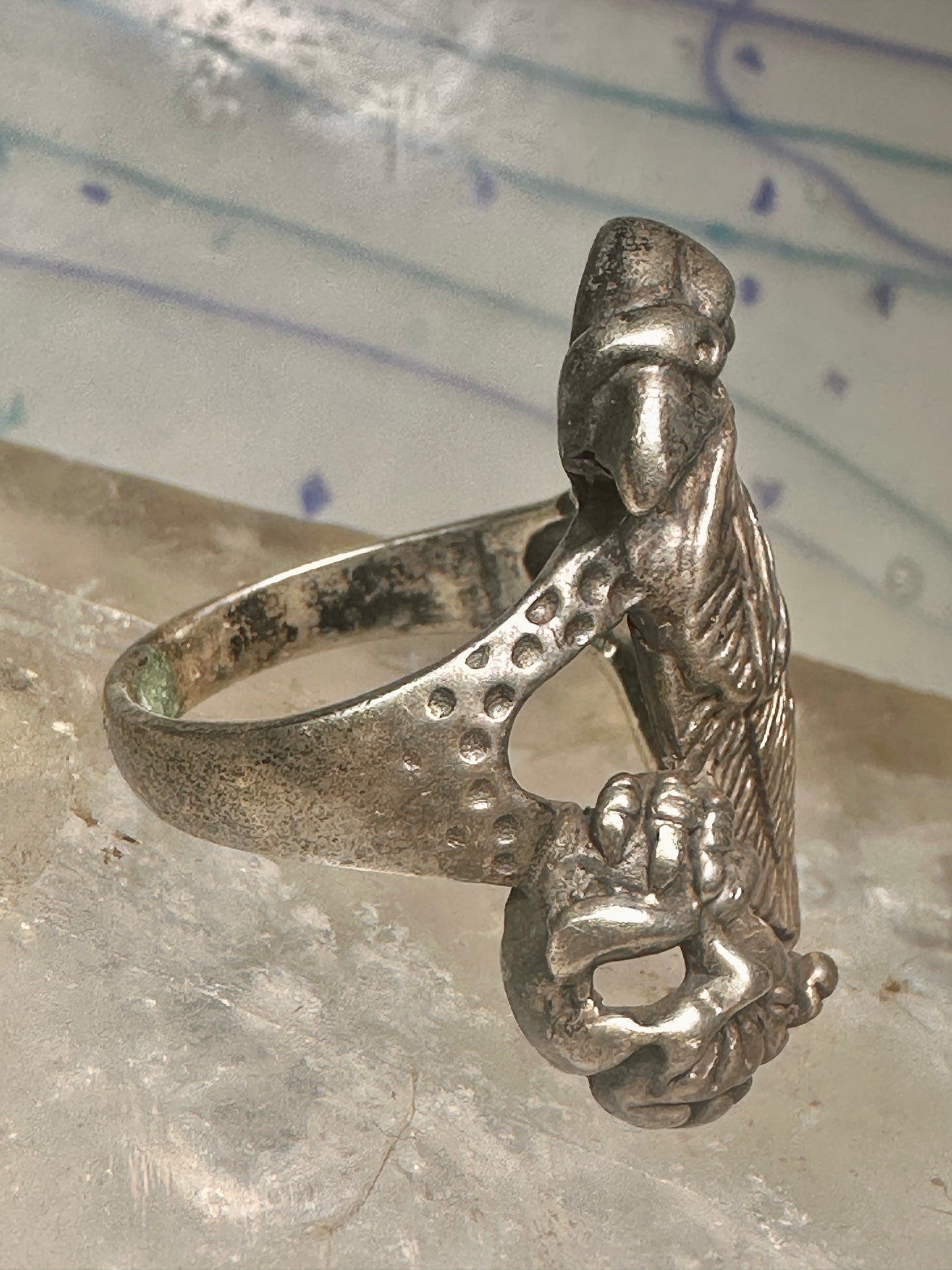 Bird ring Raven skull band size 9 sterling silver women men