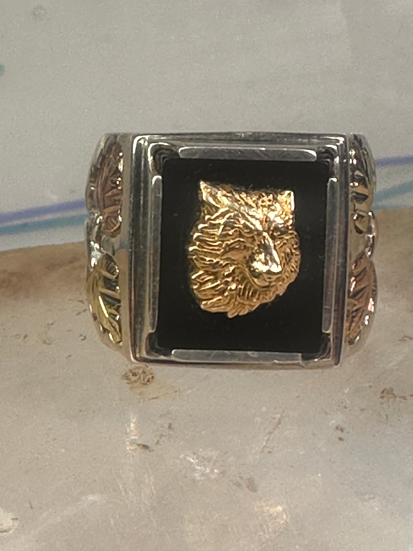 Black Hills Gold Ring wolf leaves size 10 sterling silver women men
