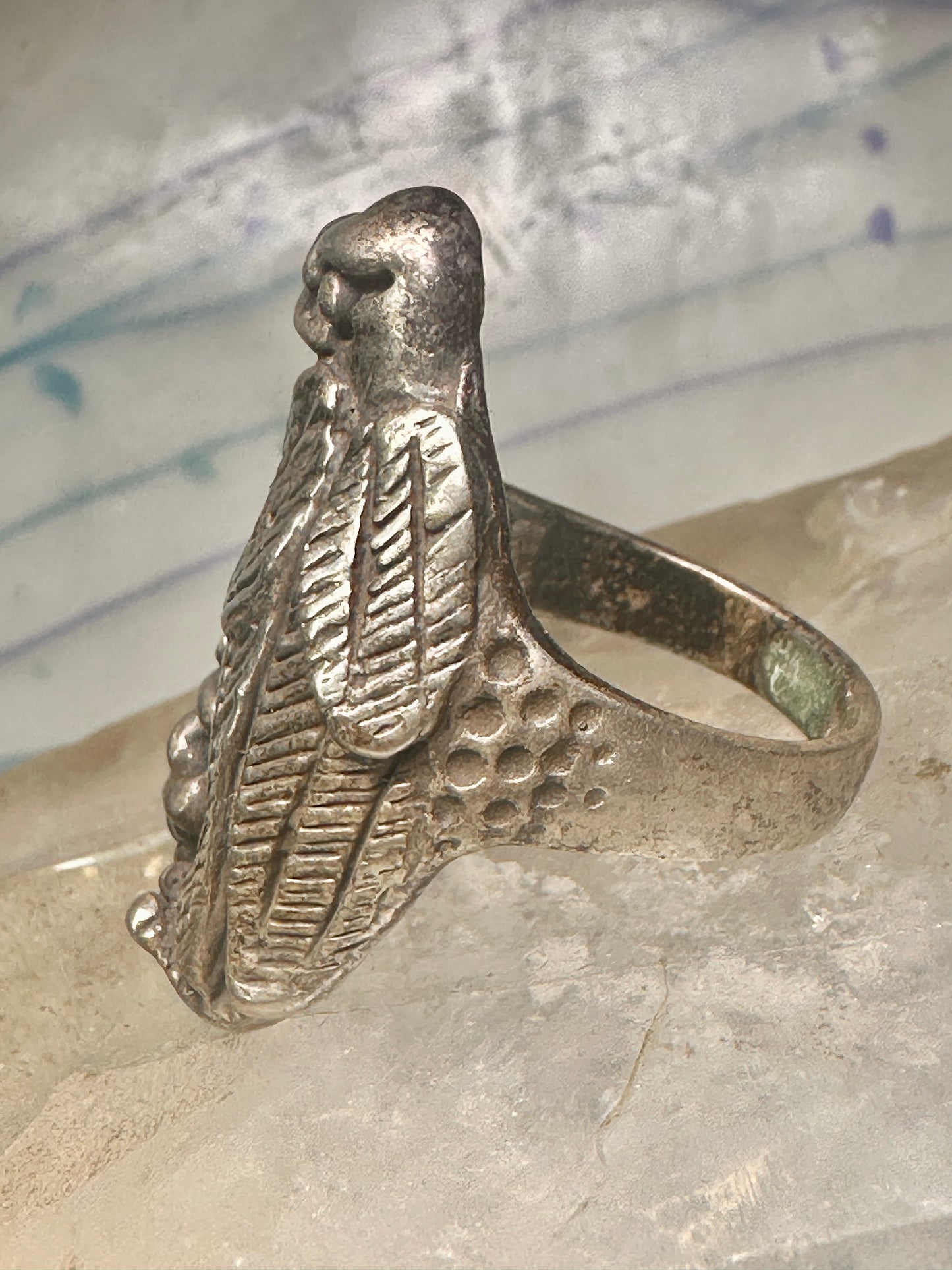 Bird ring Raven skull band size 9 sterling silver women men