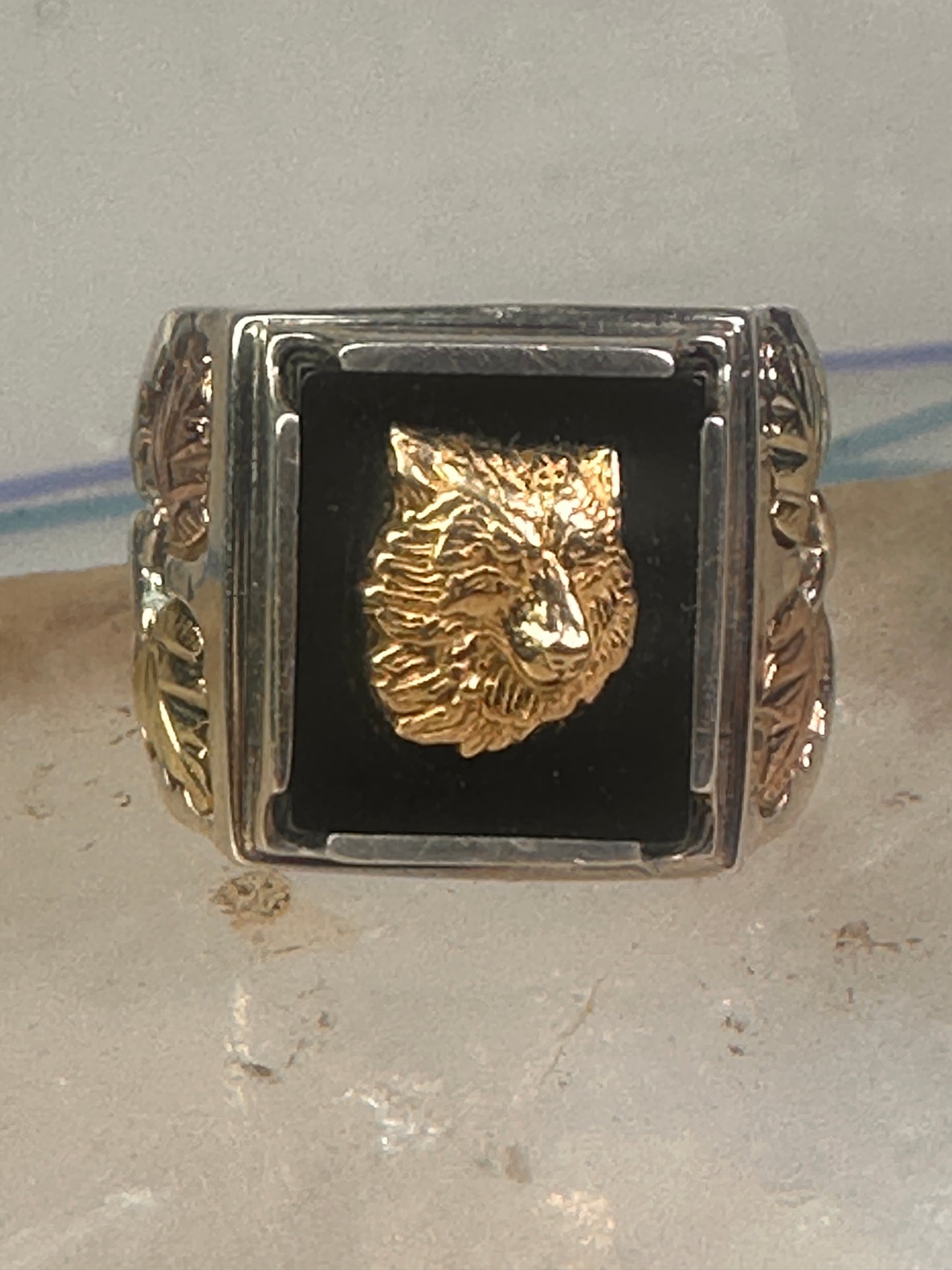 Black Hills Gold Ring wolf leaves size 10 sterling silver women men