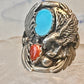 Eagle ring Navajo turquoise coral  size 8 Sterling silver women men