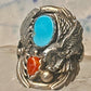 Eagle ring Navajo turquoise coral  size 8 Sterling silver women men
