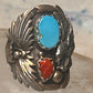 Eagle ring Navajo turquoise coral  size 8 Sterling silver women men