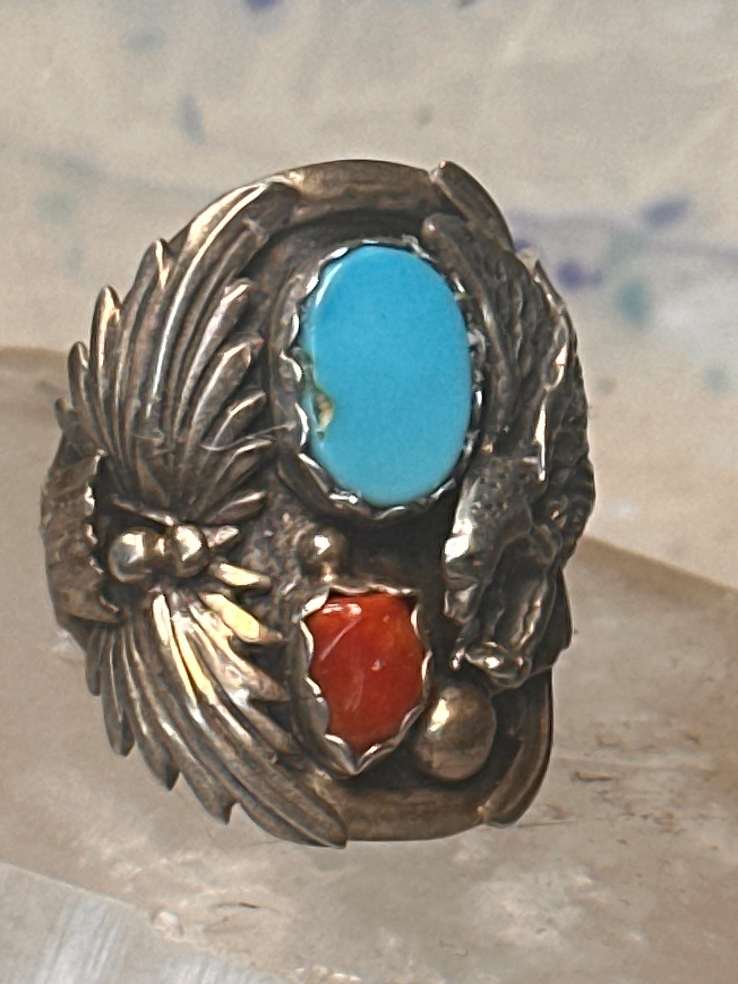 Eagle ring Navajo turquoise coral  size 8 Sterling silver women men