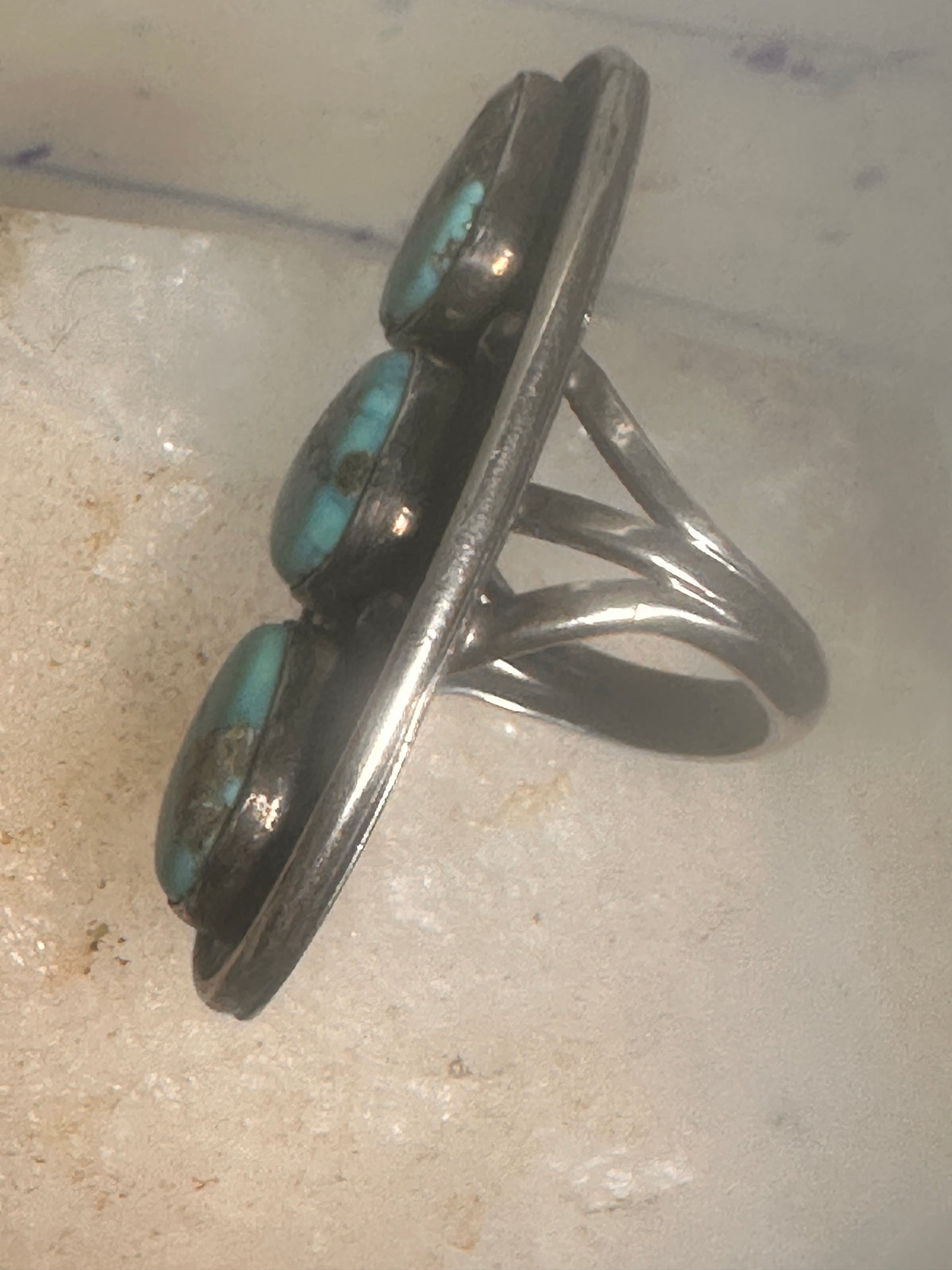 Long turquoise ring Navajo Size 5.5 sterling silver women