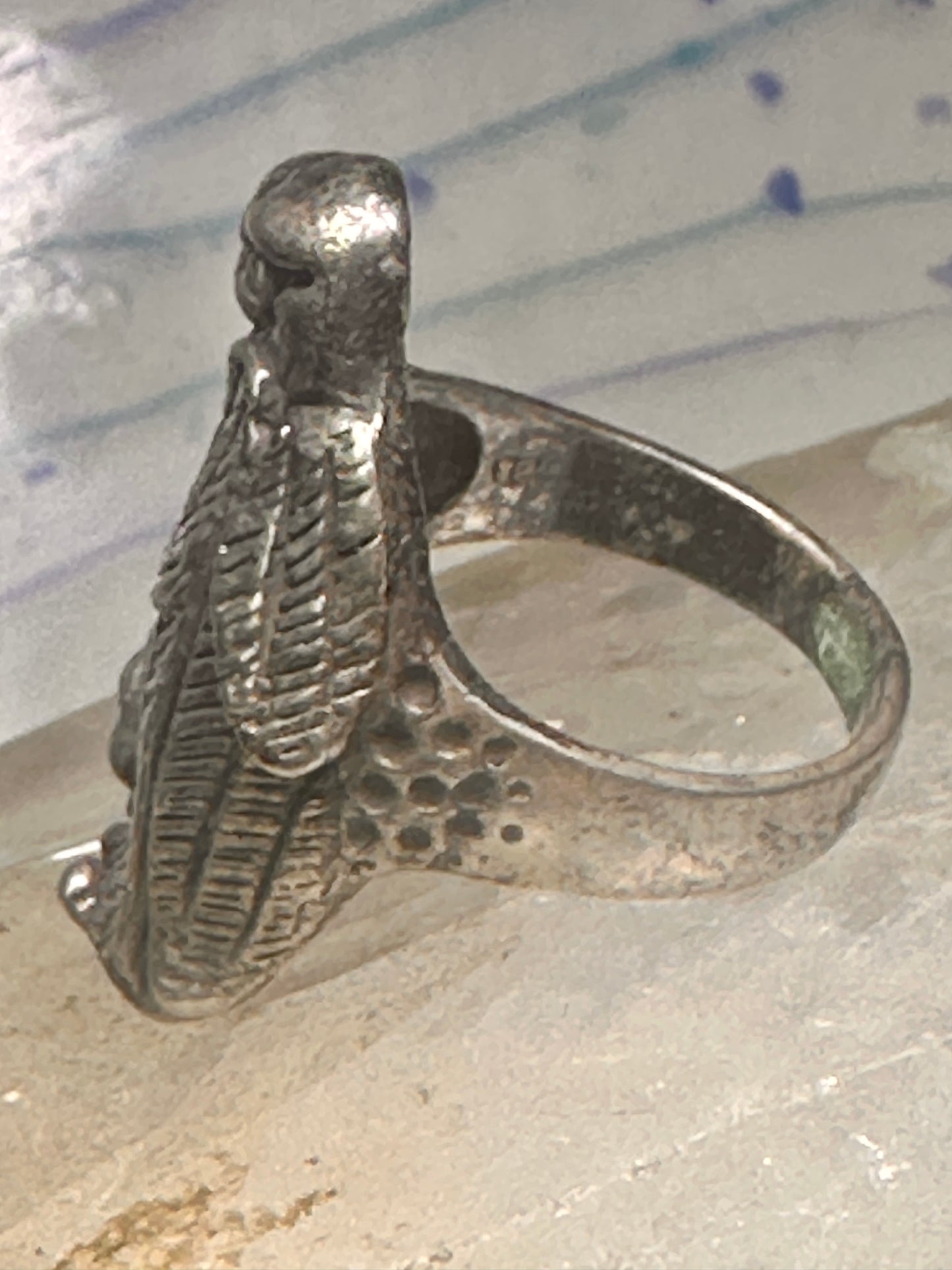 Bird ring Raven skull band size 9 sterling silver women men