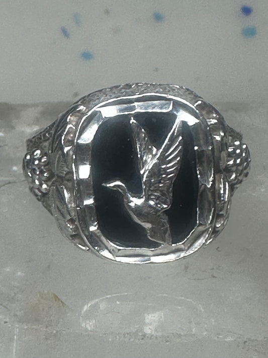 Vintage Black Hills Style Duck Onyx Signet Ring Sterling Silver - Size 10.75