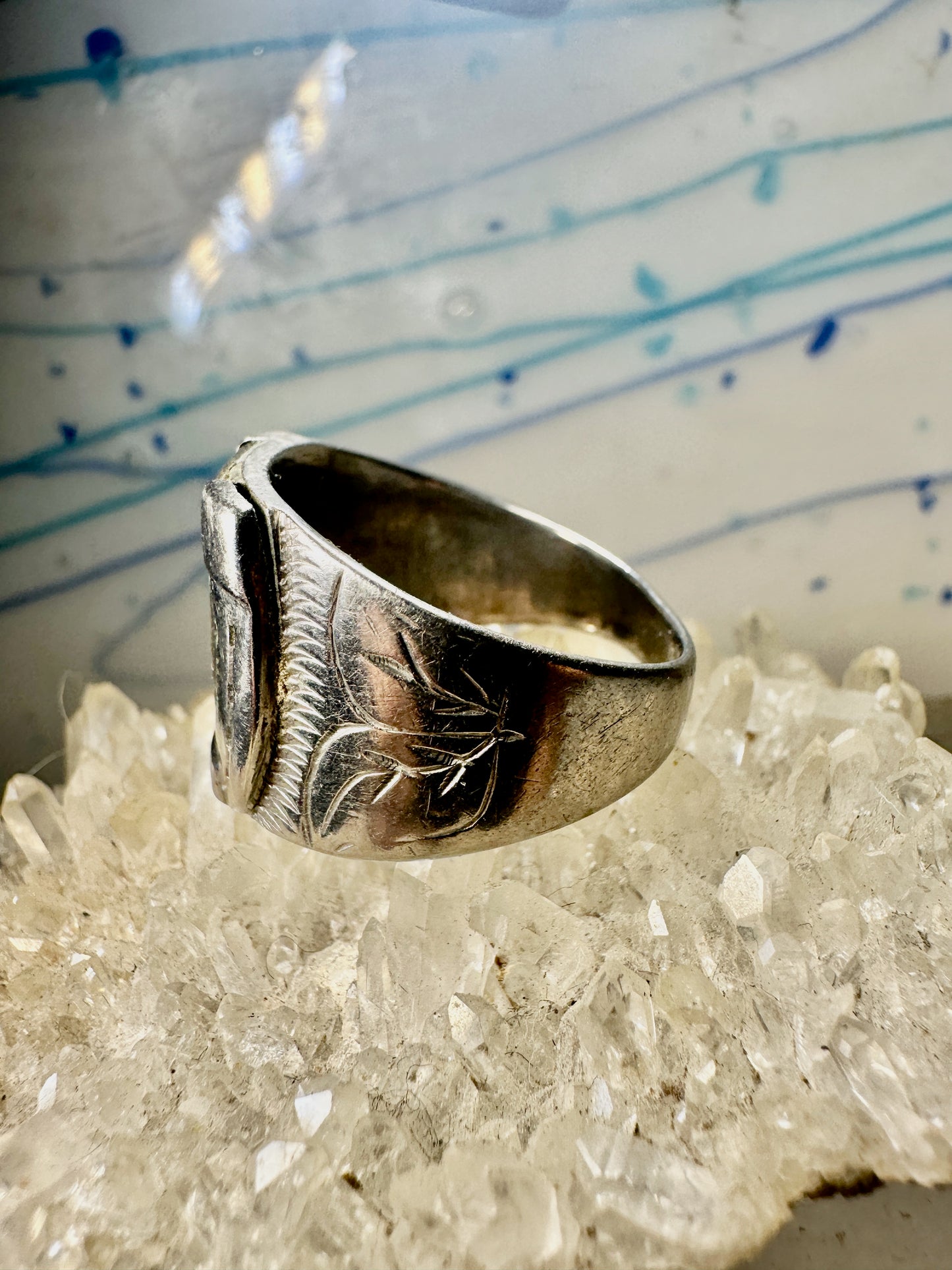 Horseshoe ring Good Luck band Abalone size 9.25 sterling silver women men