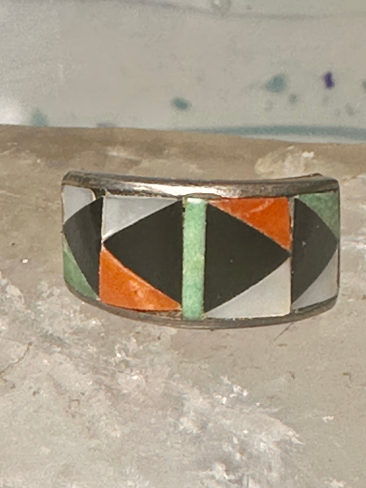 Zuni ring turquoise mop coral band turquoise size 5 sterling silver women girls