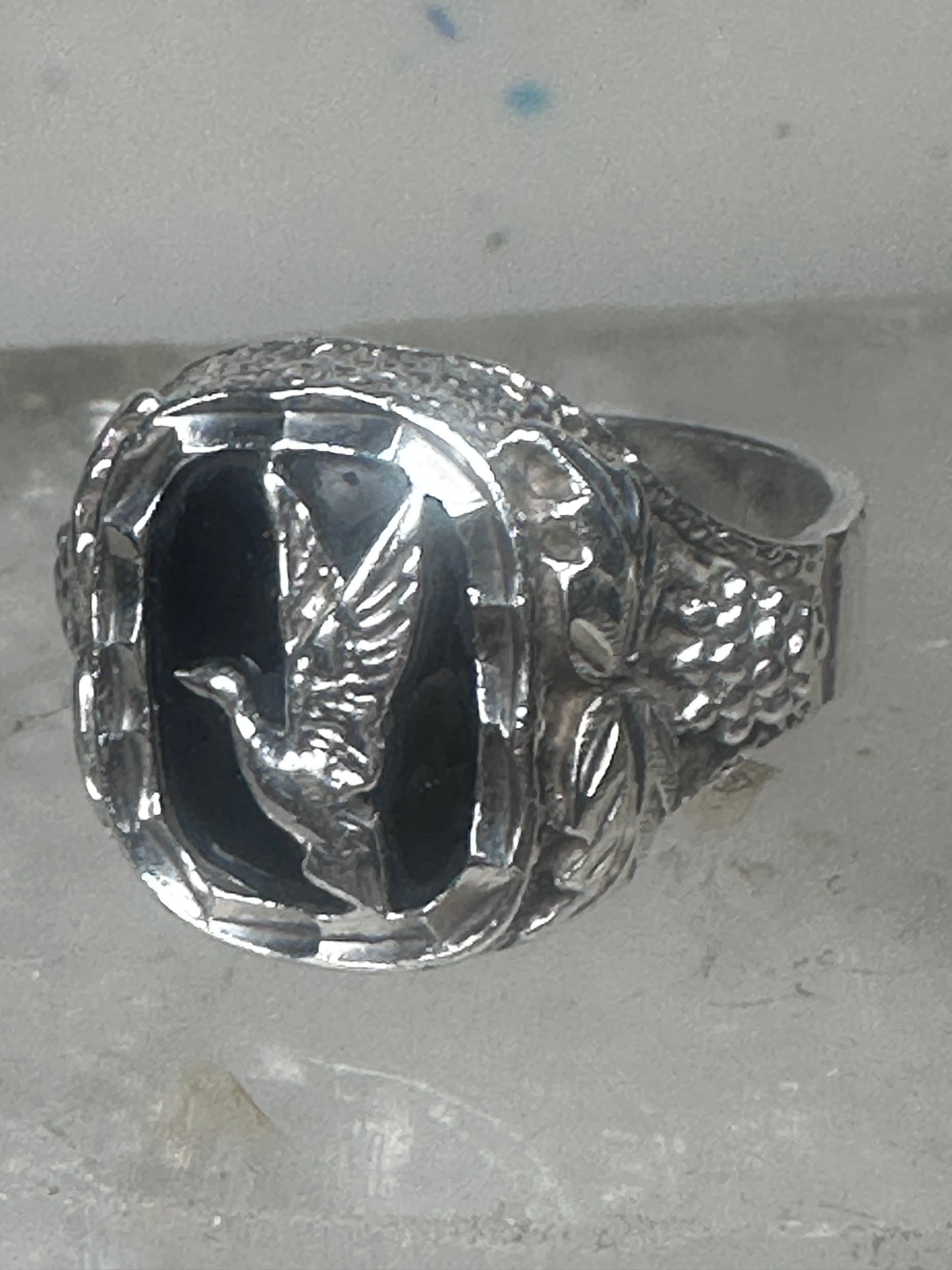 Duck Black Hills Gold ring Onyx size 10.75 sterling silver women men