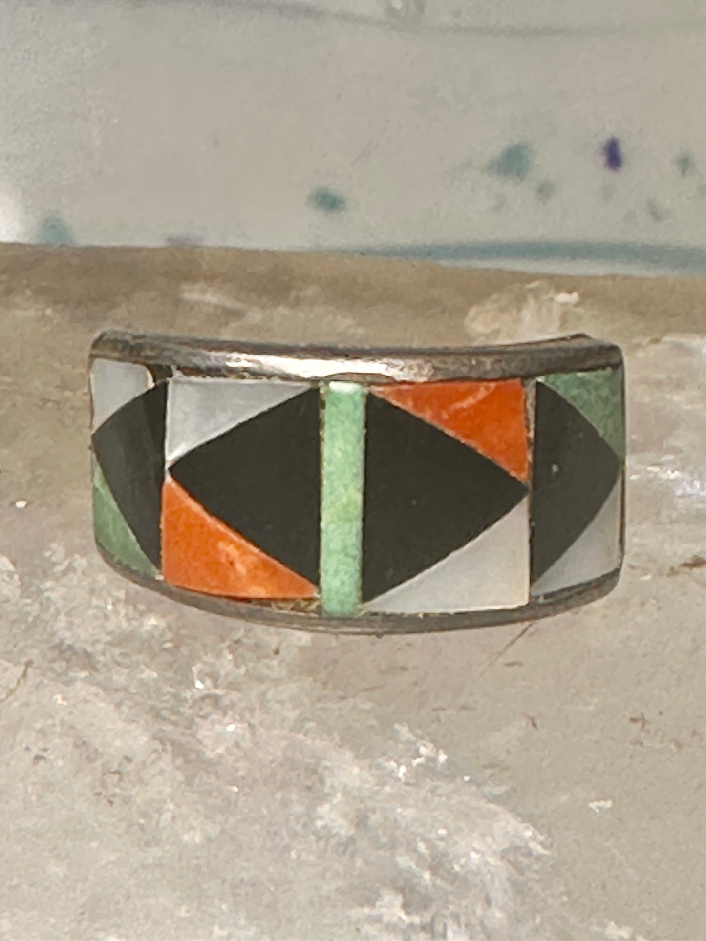 Zuni ring turquoise mop coral band turquoise size 5 sterling silver women girls