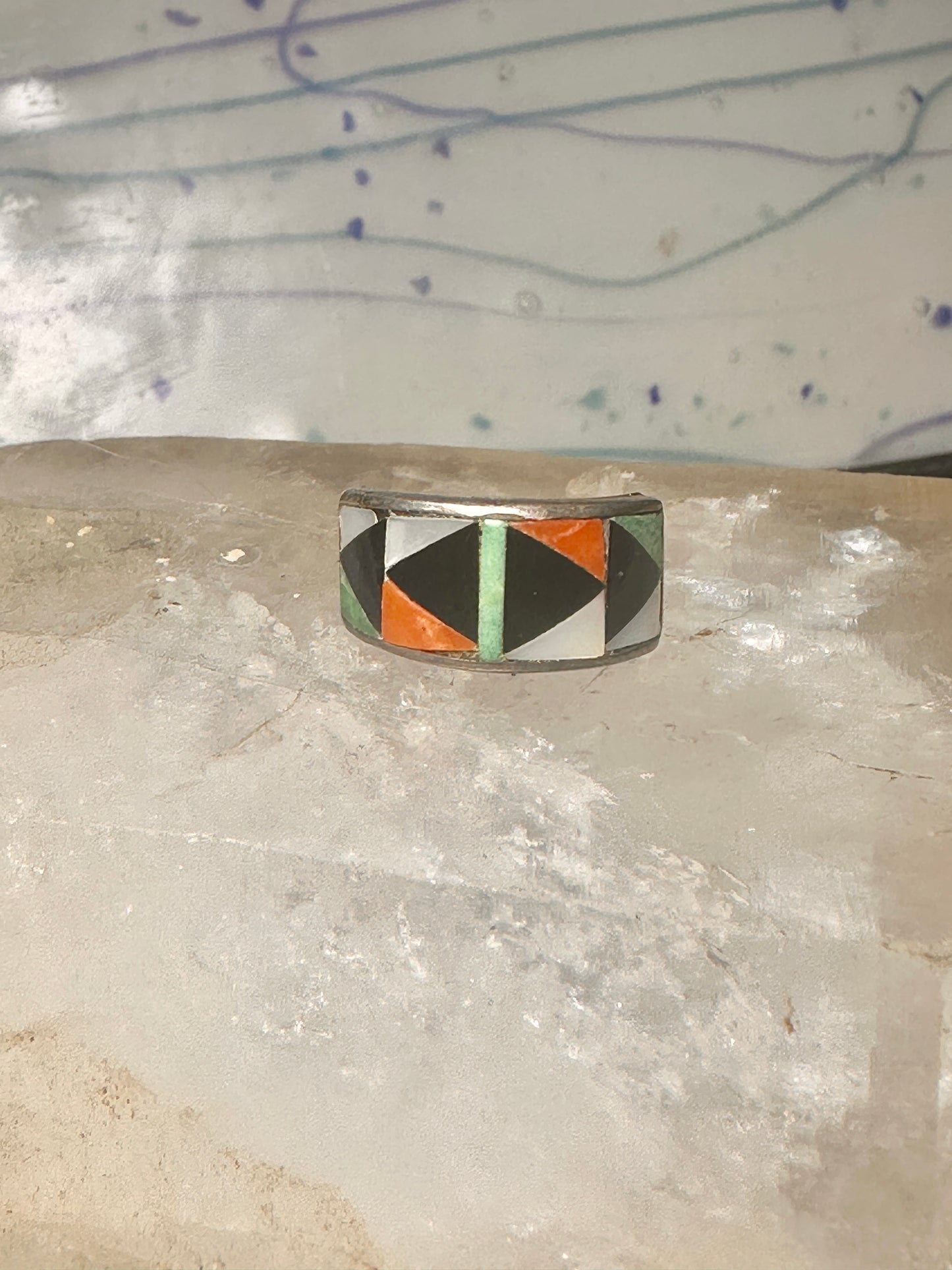 Zuni ring turquoise mop coral band turquoise size 5 sterling silver women girls