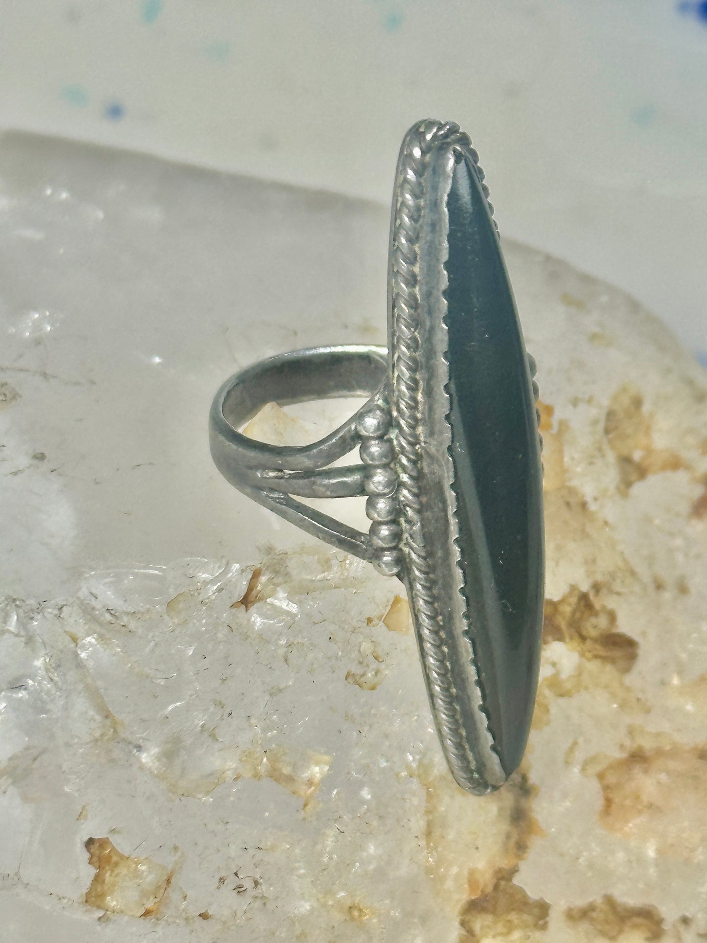 Long Onyx Ring southwest size 4.75 sterling silver women