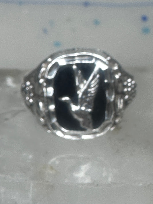 Vintage Black Hills Style Duck Onyx Signet Ring Sterling Silver - Size 10.75