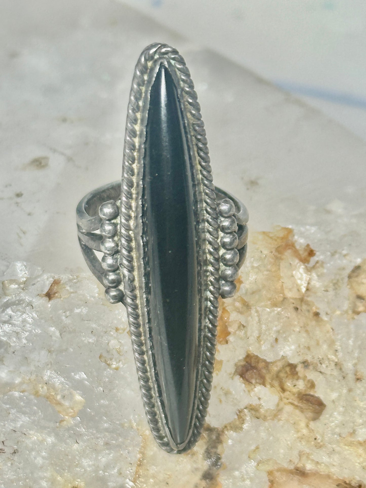 Long Onyx Ring southwest size 4.75 sterling silver women