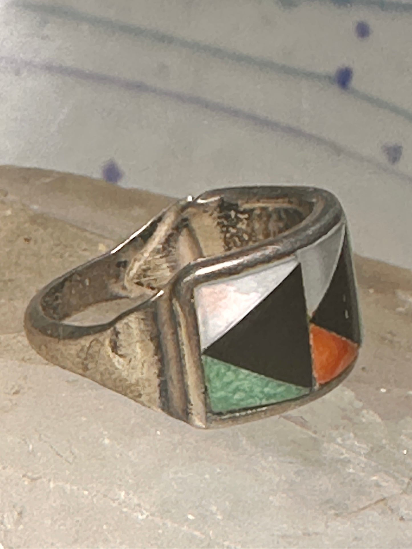 Zuni ring turquoise mop coral band turquoise size 5 sterling silver women girls