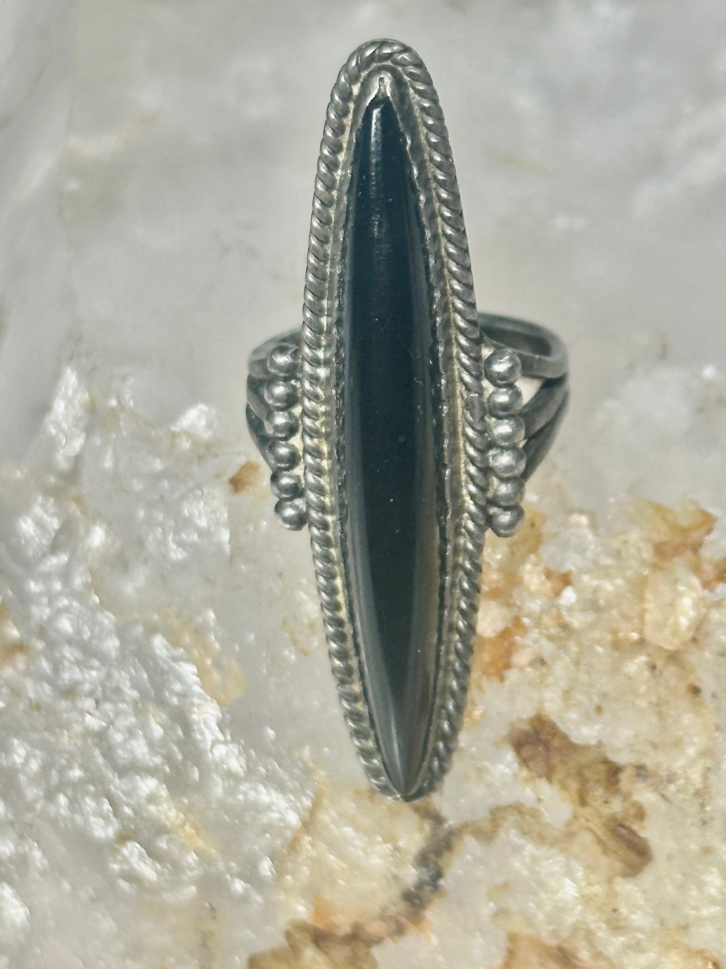 Long Onyx Ring southwest size 4.75 sterling silver women