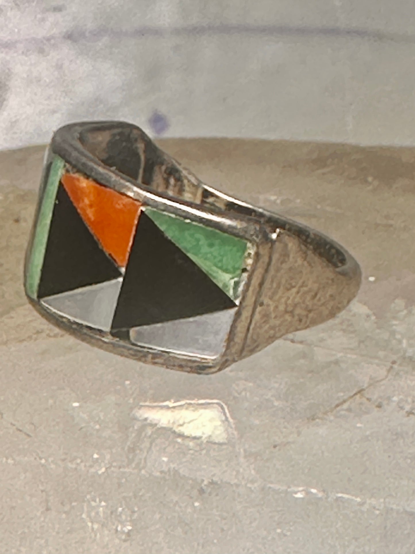 Zuni ring turquoise mop coral band turquoise size 5 sterling silver women girls