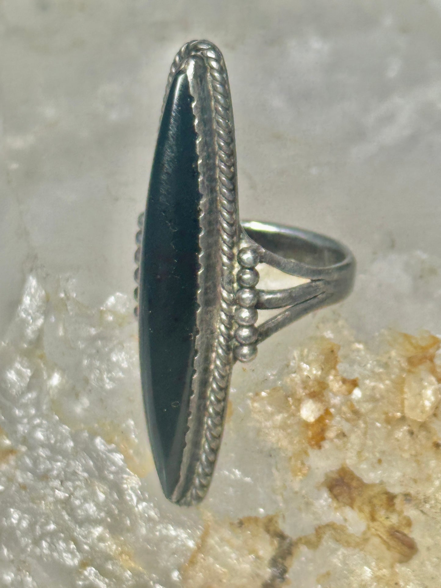 Long Onyx Ring southwest size 4.75 sterling silver women