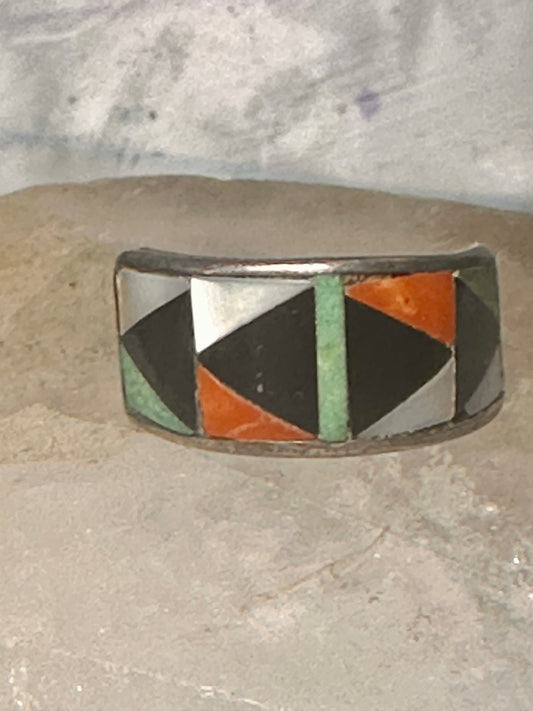 Zuni ring turquoise mop coral band turquoise size 5 sterling silver women girls