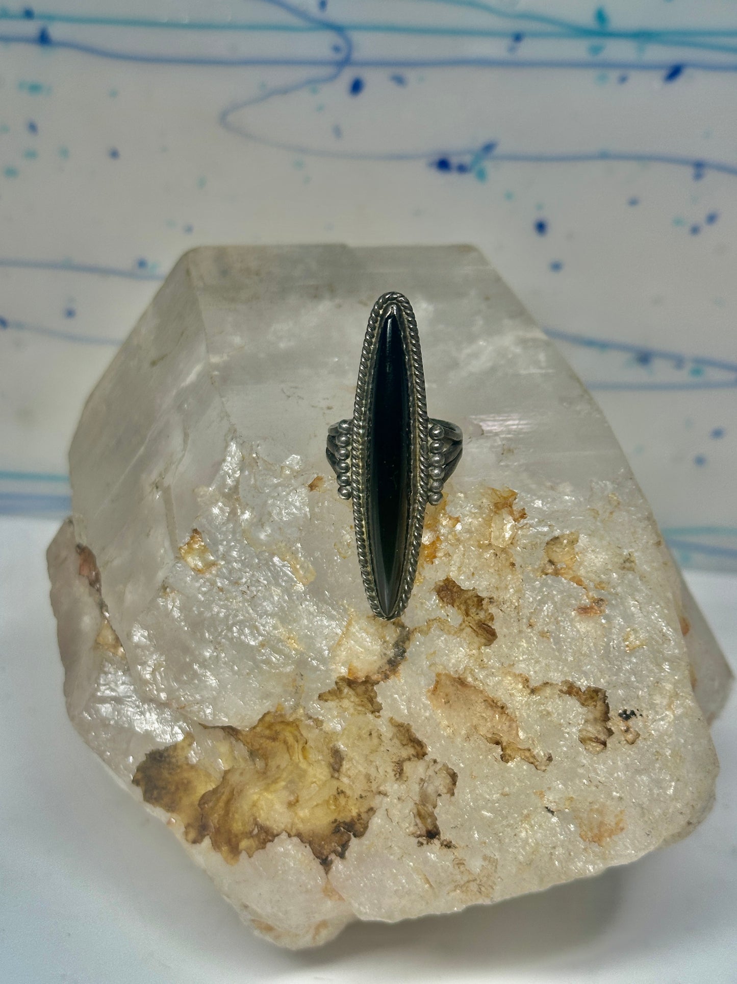 Long Onyx Ring southwest size 4.75 sterling silver women