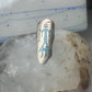 Long Kachina ring Navajo 6.75 turquoise coral chip shield sterling silver women