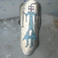 Long Kachina ring Navajo 6.75 turquoise coral chip shield sterling silver women