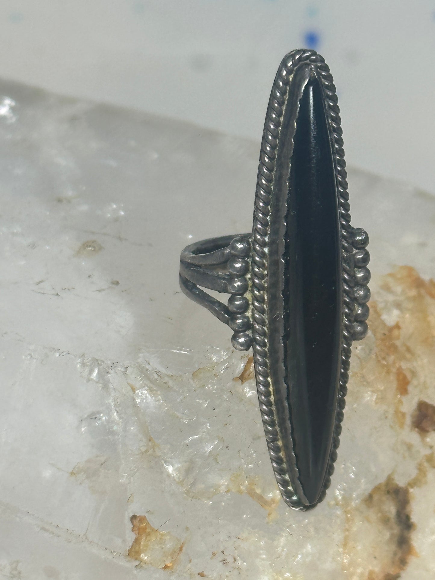 Long Onyx Ring southwest size 4.75 sterling silver women