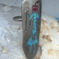Long Kachina ring Navajo 6.75 turquoise coral chip shield sterling silver women