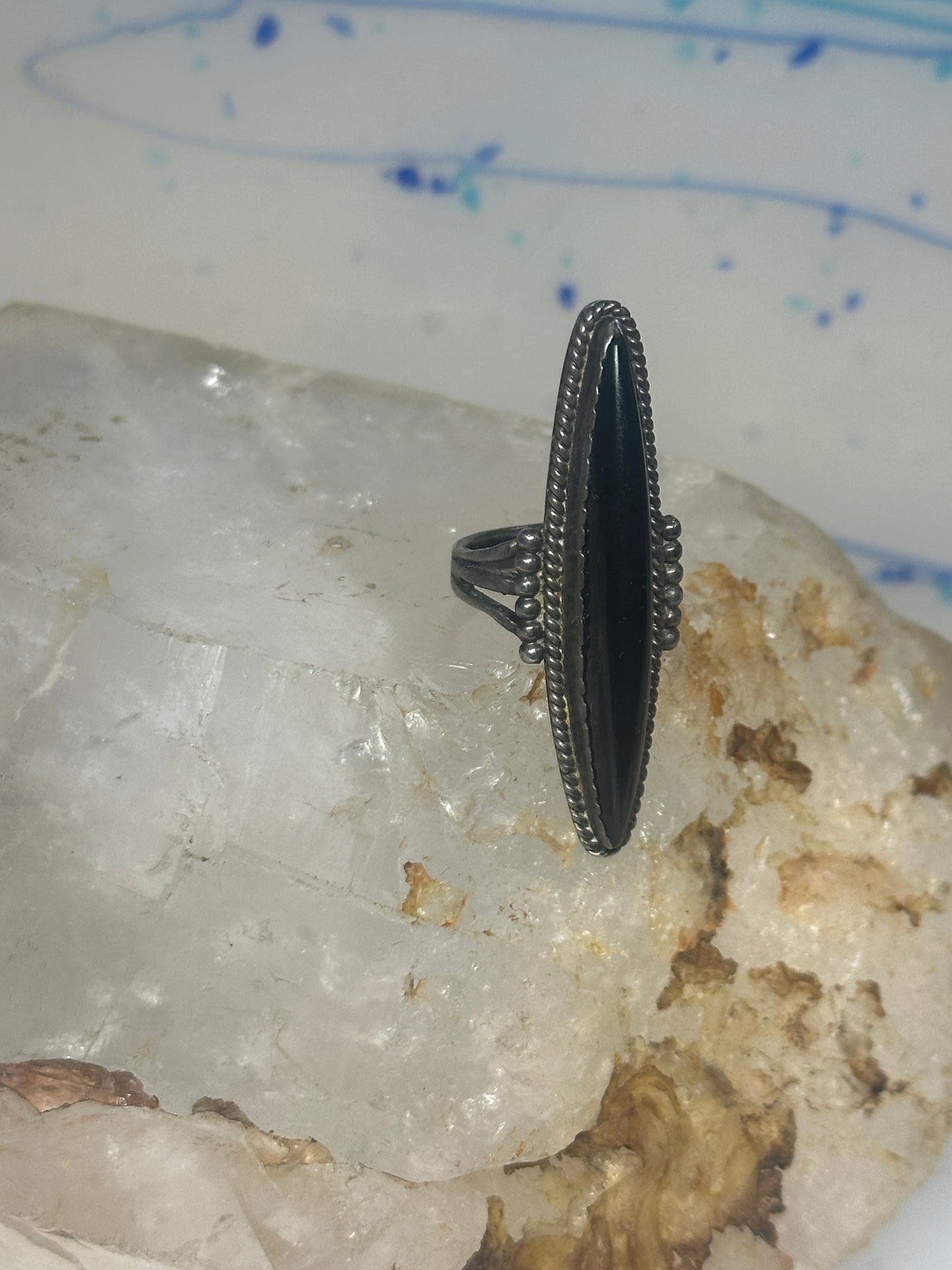 Long Onyx Ring southwest size 4.75 sterling silver women