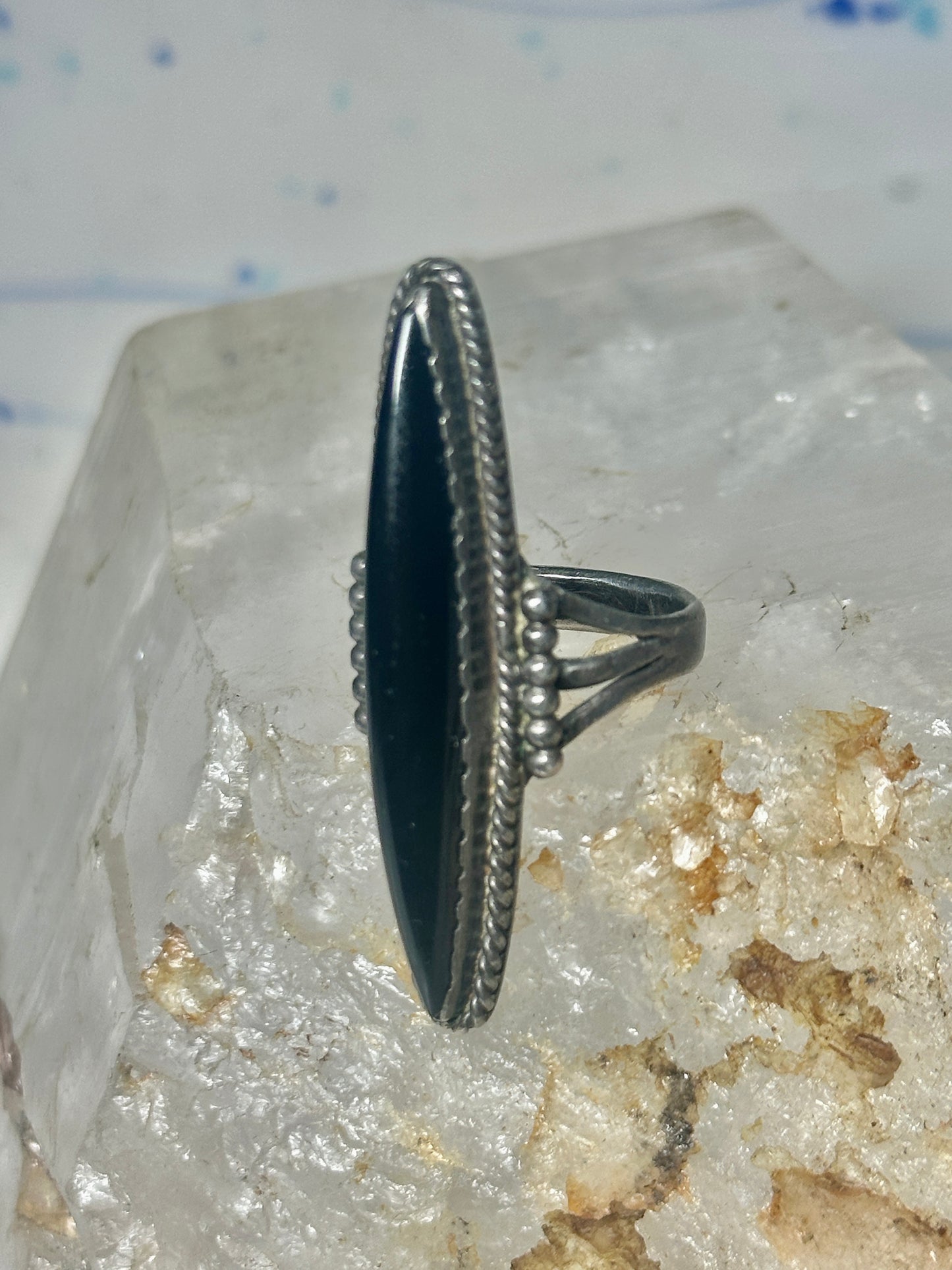 Long Onyx Ring southwest size 4.75 sterling silver women