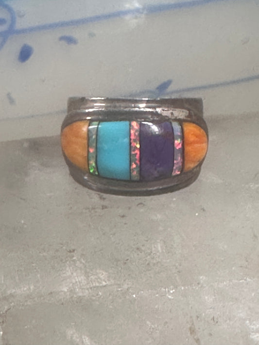 Turquoise Lab Opal Spiny Oyster ring size 7.7 southwest signed sterling silver women men