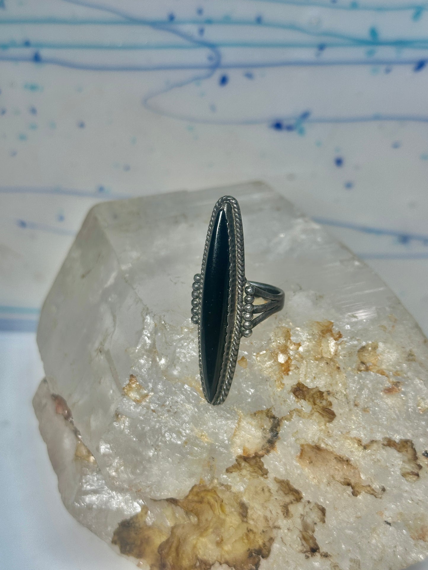 Long Onyx Ring southwest size 4.75 sterling silver women