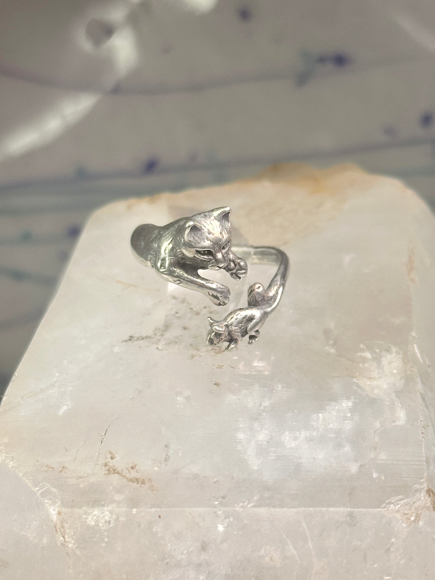 Cat and Mouse ring cat band size 8 sterling silver women girls