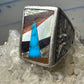 Phoenix ring Navajo band turquoise onyx coral MOP  size 9 sterling silver women men