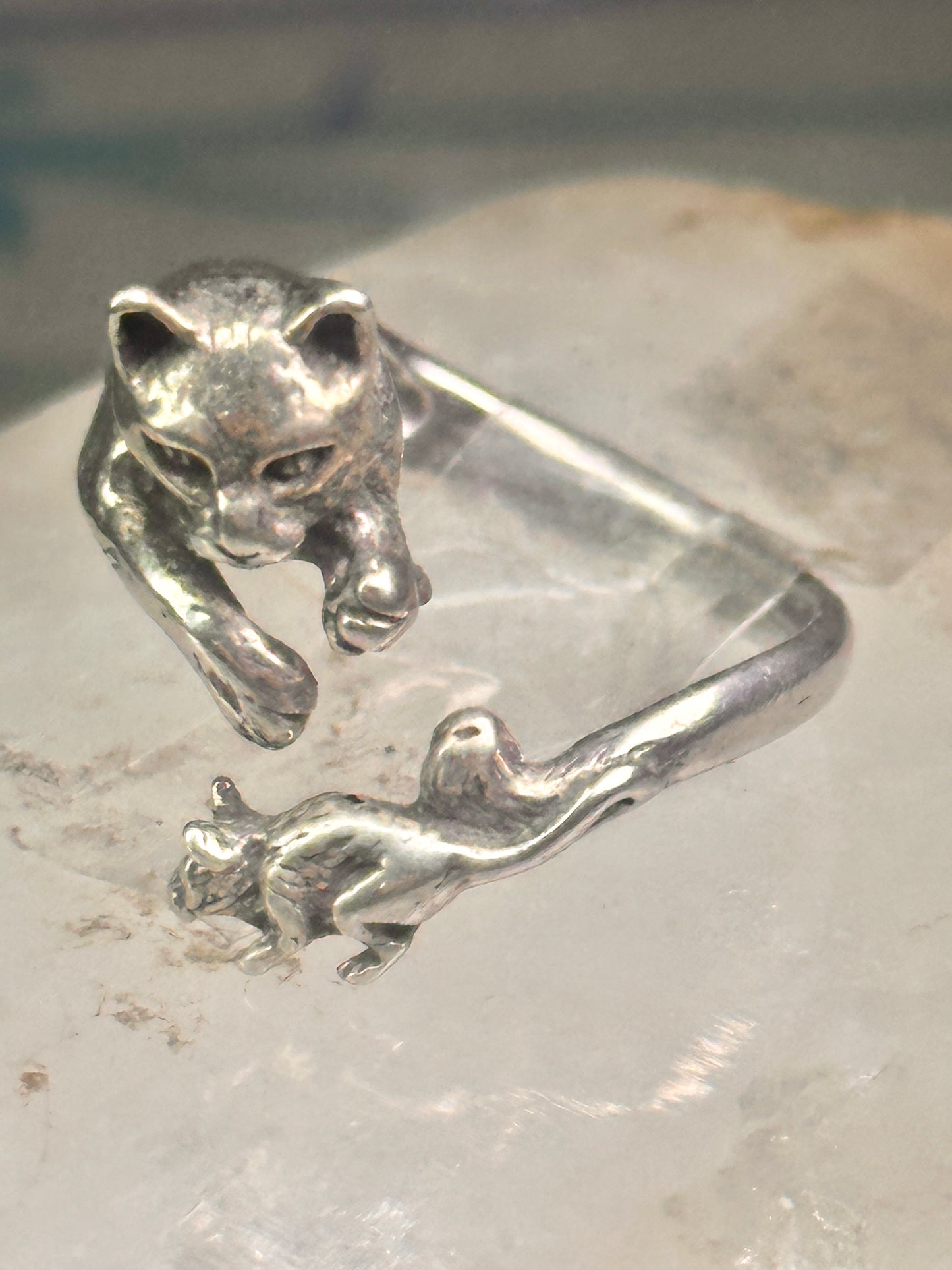 Cat and Mouse ring cat band size 8 sterling silver women girls