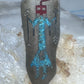 Long Kachina ring Navajo 6.75 turquoise coral chip shield sterling silver women