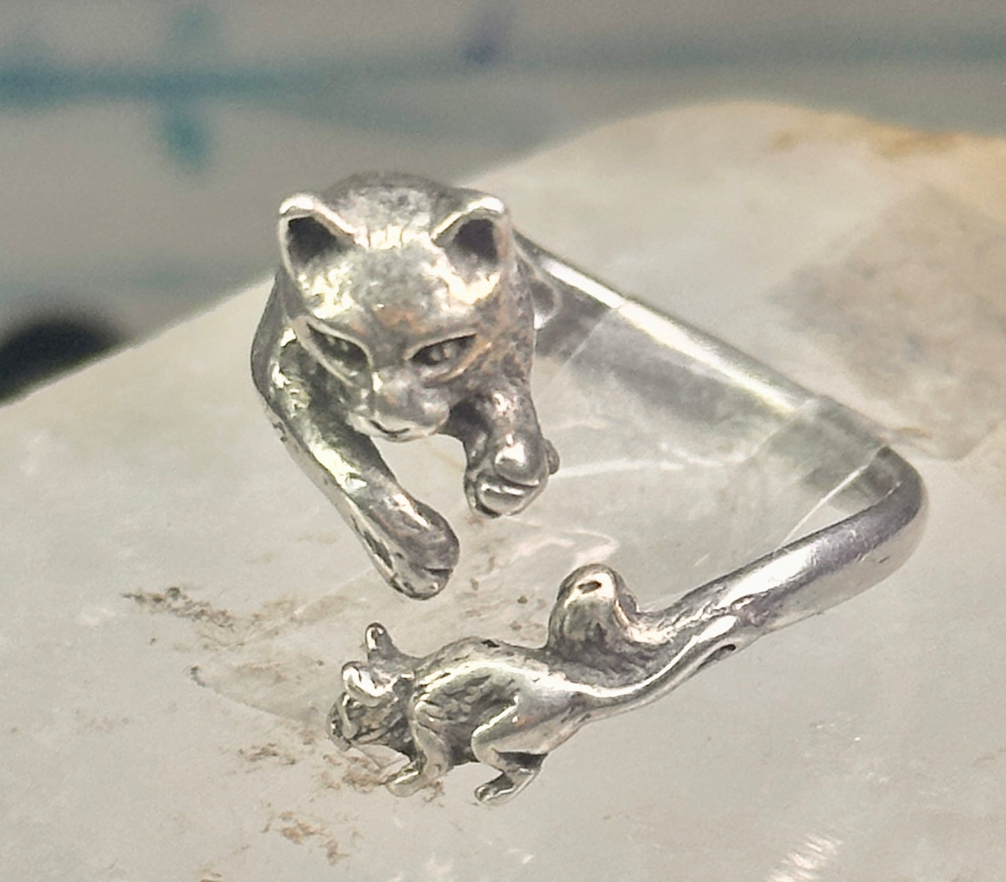 Cat and Mouse ring cat band size 8 sterling silver women girls