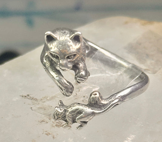 Cat and Mouse ring cat band size 8 sterling silver women girls