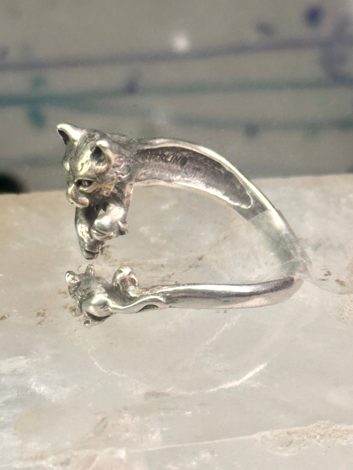 Cat and Mouse ring cat band size 8 sterling silver women girls