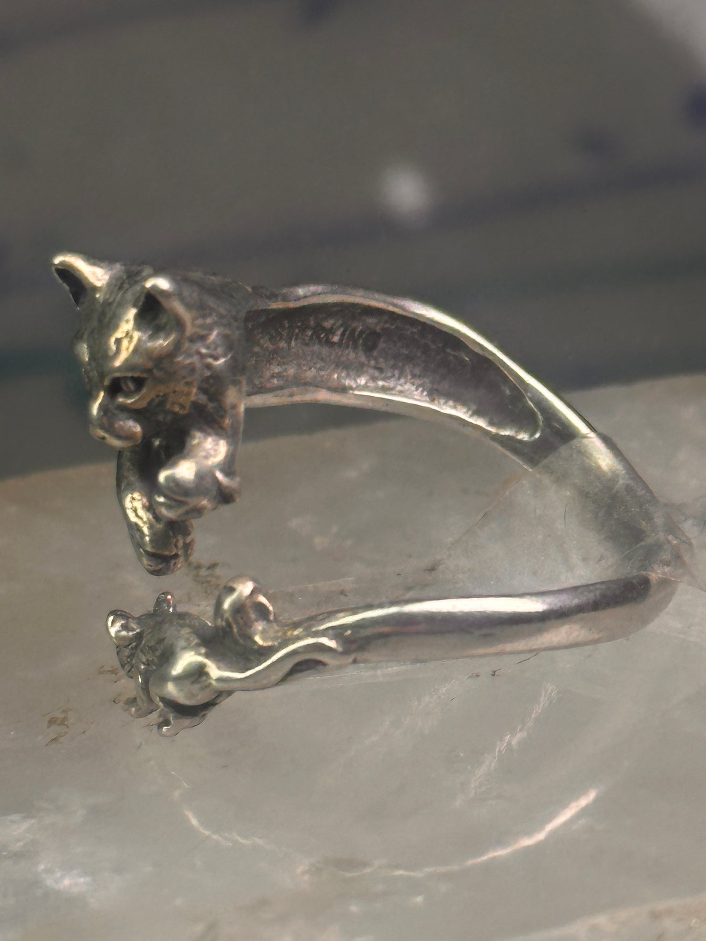 Cat and Mouse ring cat band size 8 sterling silver women girls